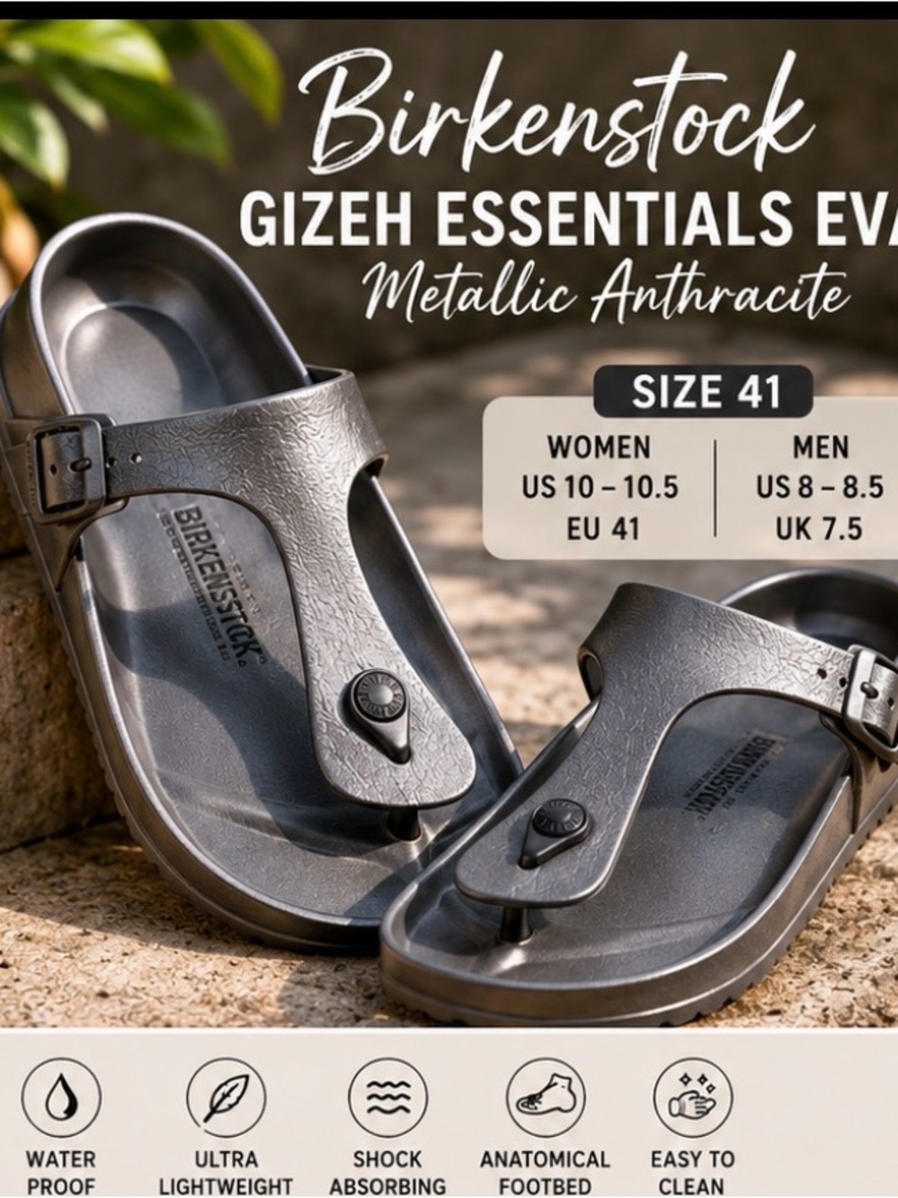 Birkenstock Gizeh Essentials EVA Metallic Anthracite Waterproof Sandals Unisex